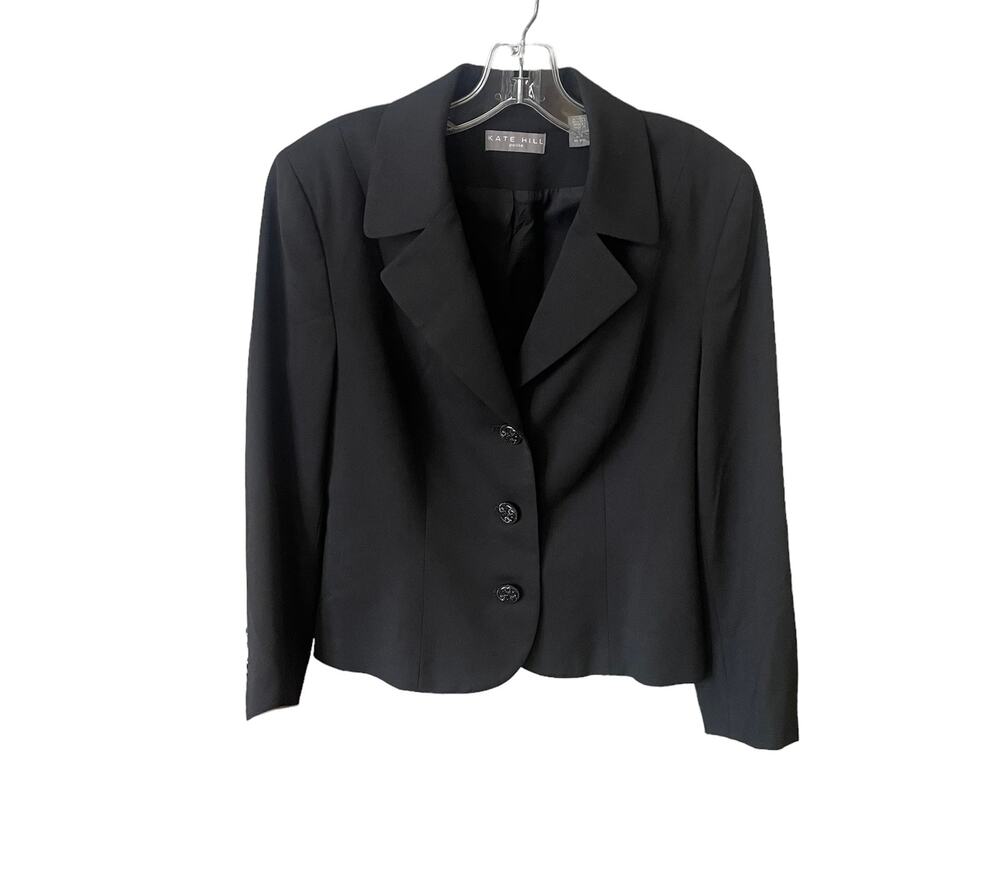 Kate Hill Petite Wool Blend Black Blazer Sz 10P